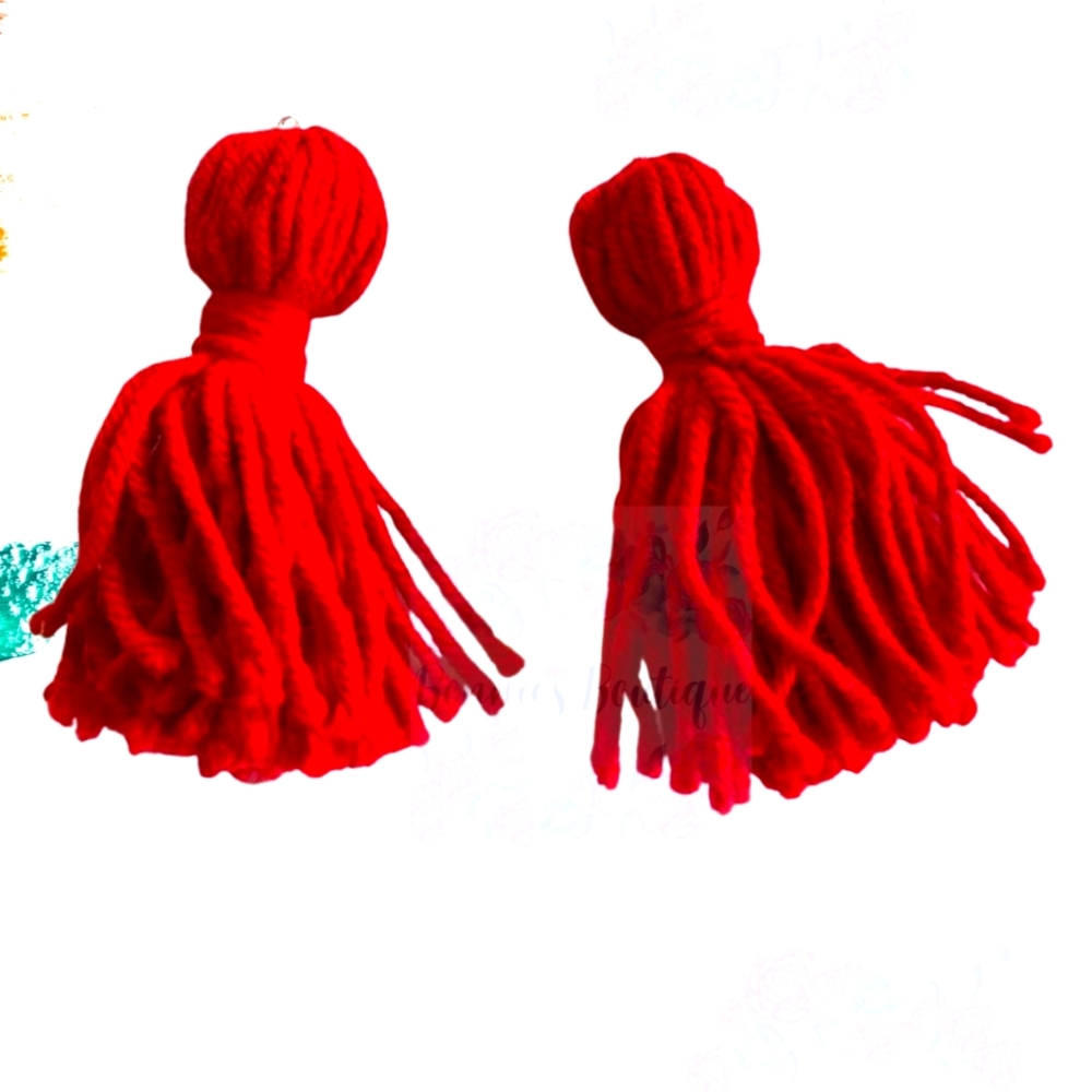 Red Yarn Tassel Earrings